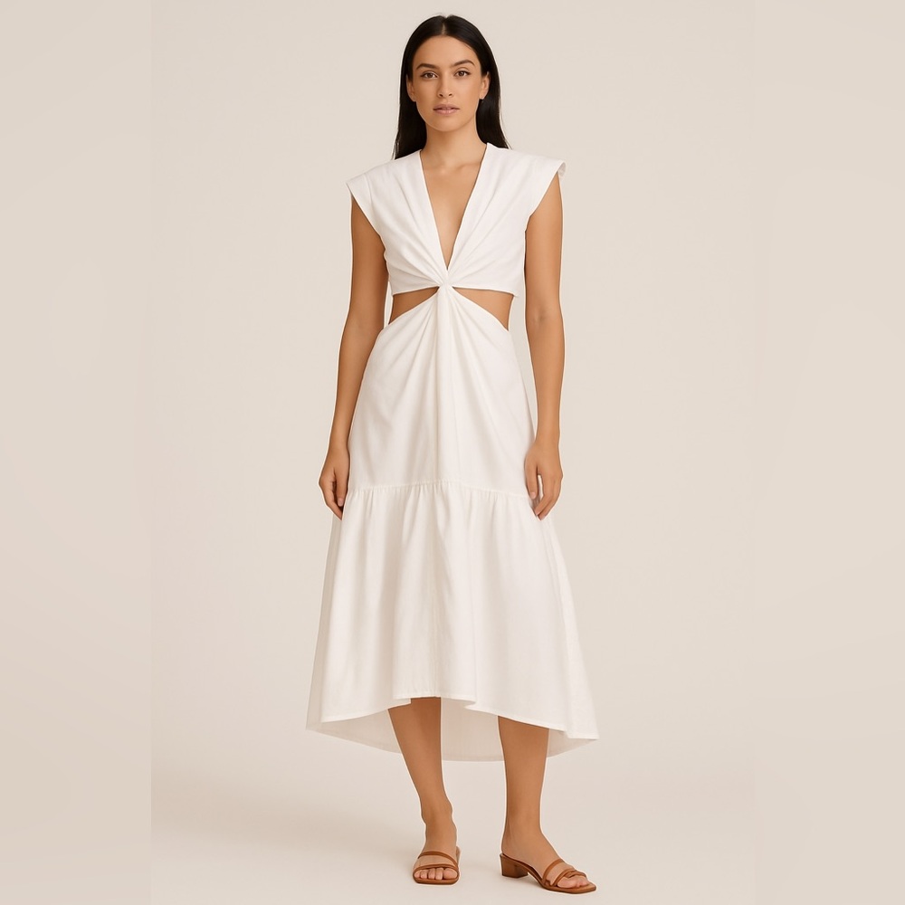 Sophie the Label – White Cutout Midi Dress – Size Small. ARE